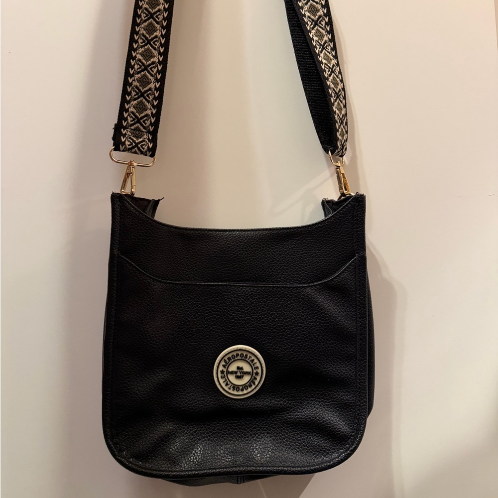 Aeropostale Black Crossbody Bag with Patterned Strap